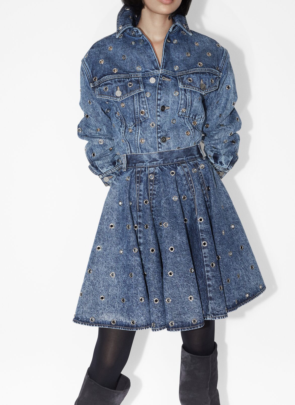 Eyelet denim skirt ALAÏA BLUE EYELET DENIM SKIRT